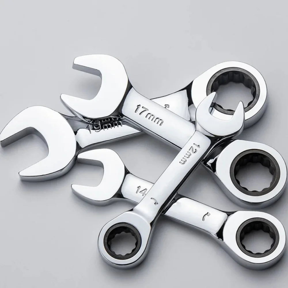 6–19 mm kurzer Griff, schneller Ratschenschlüssel, 72 Zähne, multifunktional, tragbar, kurz, Dual-Use-Pflaumenblüte, kleiner Schraubenschlüssel, Handwerkzeuge