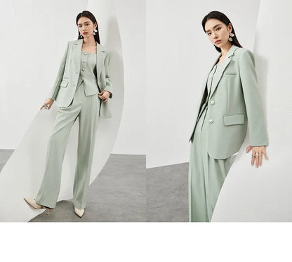 SENTUBILA 3 Piece Blazer Pant Suit Sets Women 2025 Autumn Suit Jacket Waistcoat Dress Pant Office Outfit Matching Set 141Z53565