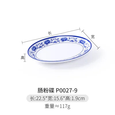 Melamine Chinese Style Blue and White Porcelain Tableware Creative Oval Dinner Plate.