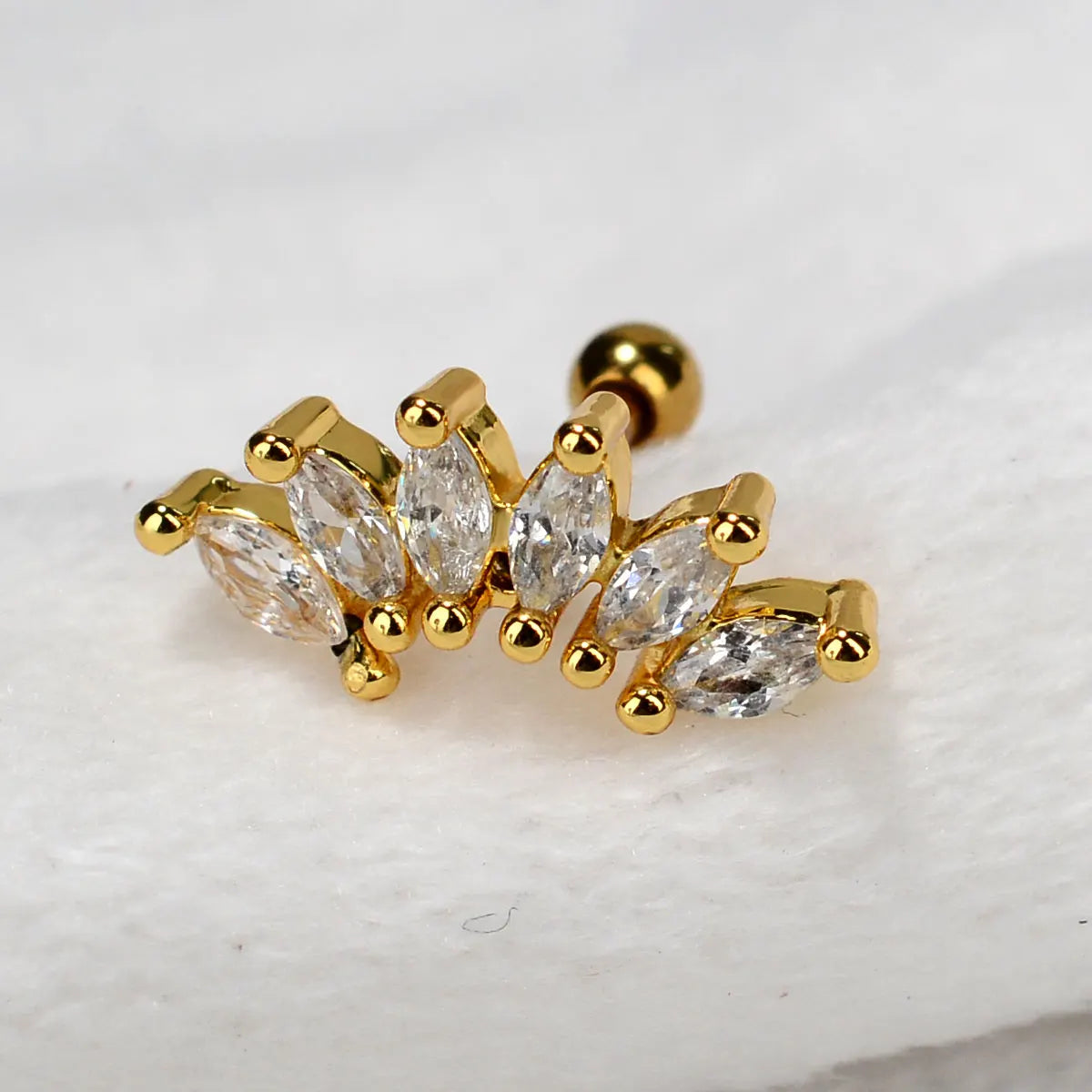 1PC New Curved Cz Cartilage Stud Moon Leaf  Helix Rook Conch Screw Back Earring Stainless Steel Bar Ear Piercing Jewelry.