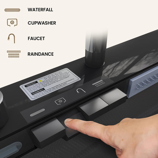 Wasserfall-Küchenspüle aus Edelstahl 304, großes Einzelschlitz-Wasserhahn-Set mit integrierter Digitalanzeige, Seifenspender, Tassenwascher