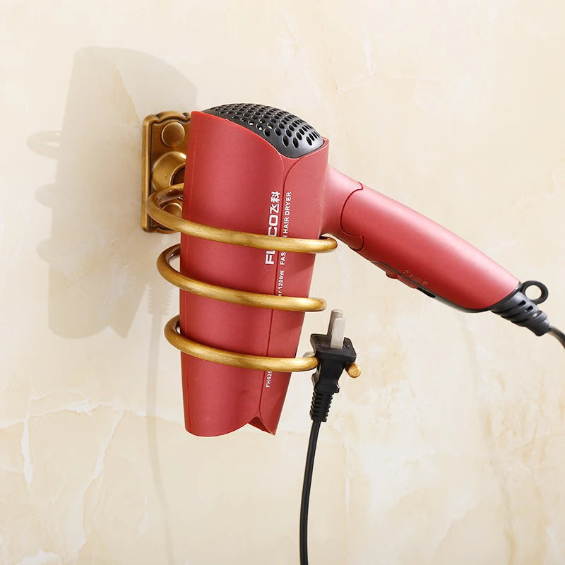 Haartrockner-Halter, Aluminium, antikes Badezimmer-Regal, Aufbewahrung, nagelfrei, Wandregal, montierter Organizer, Spiralständer, Zahnbürstenhalter