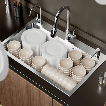 304 Stainless Steel Kitchen Sink Farmhouse Above Counter Undermounter Single Wash Basin with Gourmet Faucet Drain Accessories