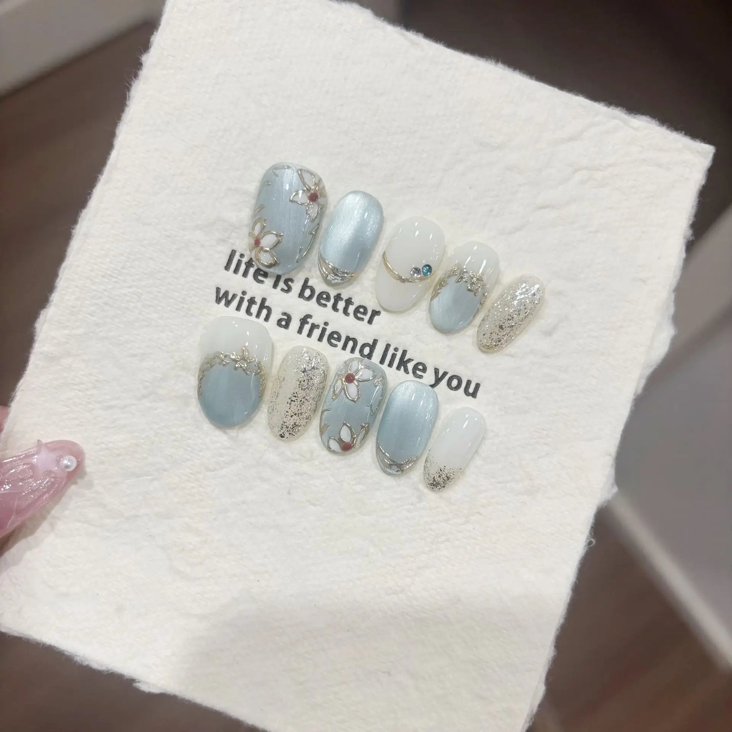 10Pcs Short Oval Handmade Press on Nails Cat Eye Fake Nails Simple False Nails Full Cover Nail Tips 네일팁 Накладные Ногти Uñas.