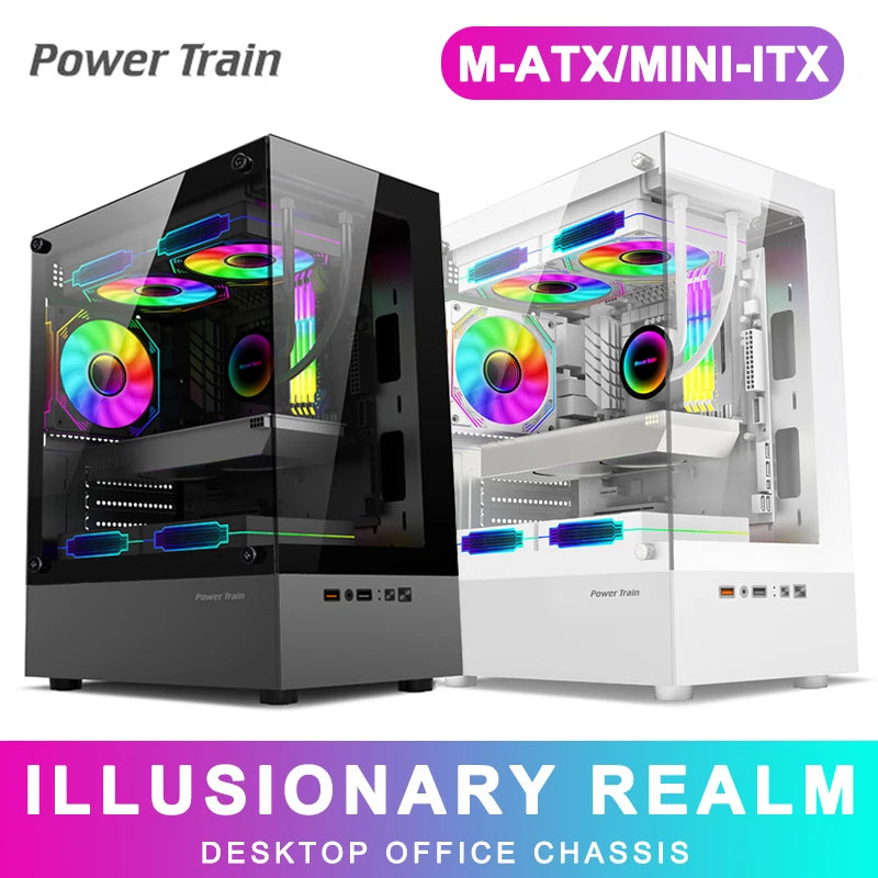 Power Train Illusionary Realm Computer Case M-ATX/Mini-ITX Desktop Game Chassis ATX Power Supply Support 240 Water Cooler.