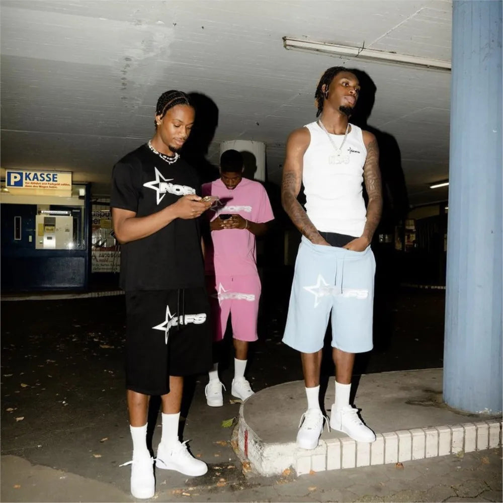 Y2K T-shirt Short Kpop Street Fashion Print Unisex Short Sleeve Tops Casual Loose Drawstring Shorts Pant Women Men Clothing Tees.