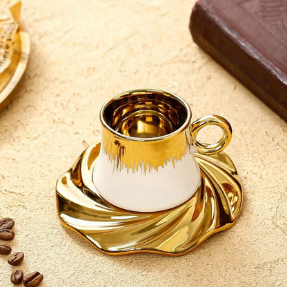 High Quality Middle East Saudi Arabia Ceramic Plated Coffee Cup Plate Set Golden Cup and Saucer Gift Box Set.