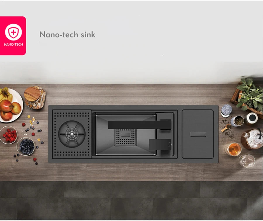 Nanometer Black Hidden Cup Rinser Bar kitchen Sink SUS 304 Stainless Steel Handmade Cup Washer Bar kitchen Sinks With Trash Can