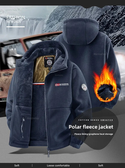 Maxbarley Winter Sportswear Set Mens Retro Training Thick Fleece Jacket + Pants Two Piece Set Casual Ski Running Tracksuit Suit.