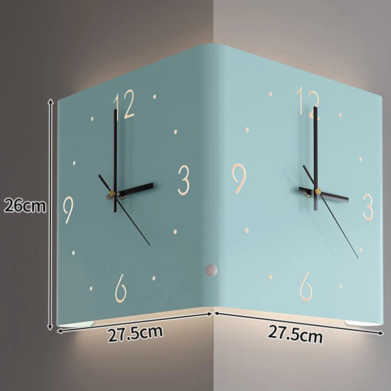 Wohnzimmer Wanduhren Gebogene Ecke Doppelseitige Stille Wanduhren LED Induktion Beleuchtung Uhr Luxus Design Dekor