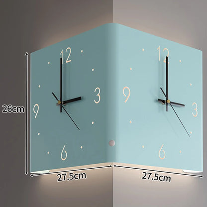 Wohnzimmer Wanduhren Gebogene Ecke Doppelseitige Stille Wanduhren LED Induktion Beleuchtung Uhr Luxus Design Dekor