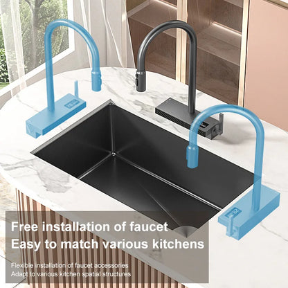 Black Stainless Steel Kitchen Sink Waterfall Sink dishwashing Basin Large Single Sink Household Sink Under The Counter Sink