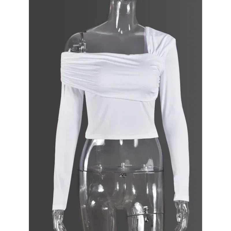 New Women's Pure Color Sexy Long Sleeve Shoulder Bared Slimming Fashion Top Quality Material Comfortable to Wear Casual Style.