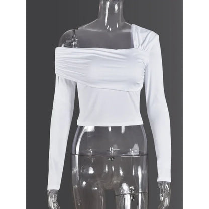 New Women's Pure Color Sexy Long Sleeve Shoulder Bared Slimming Fashion Top Quality Material Comfortable to Wear Casual Style.