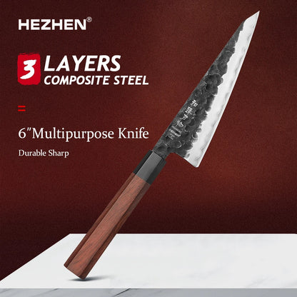 HEZHEN 1PC-5PC Kitchen Knife Set Chef Utility Stainless Steel 3 Layers Composite Steel Santoku Nakiri Kitchen Accessories