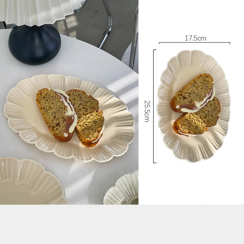 Ahunderjiaz-French Beige Ceramic Tableware Set, Underglaze Dessert Tray, Rice Bowl, Fish Plate, Kitchen Tableware Set, Cream Sty