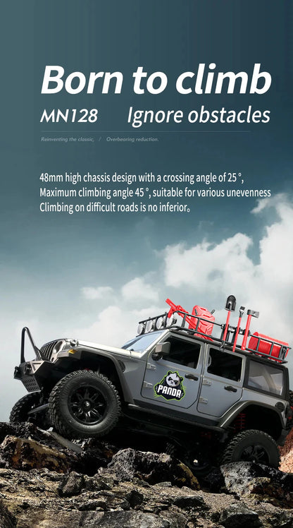 1/12 MN128 RC Car 4WD Jeep Model 2.4G Remote Control LED Light 4X4 Off Road 4WD Climbing RC Truck Electric Toy Car Gift for Boy.
