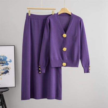 Women Knitted Sweater Muslim 2 Piece Set Cardigan Single Breasted Coat Long Skirt Suit Knit Outfits Morocco Autumn Winter 2025.