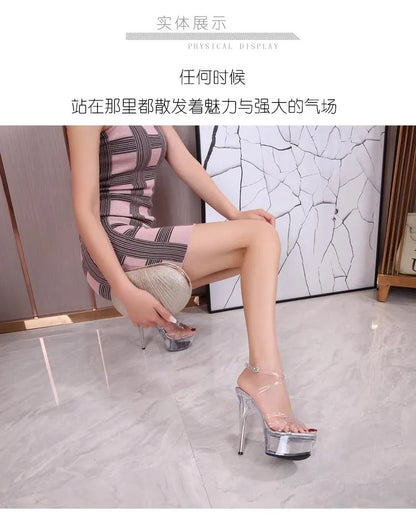 New 2024 Summer Fashion Sandals Sexy Open Toe 15CM High Heels Party Dress Wedding Nightclub Women Shoes Platform Stripper Heels.