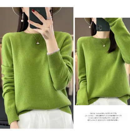 100% Merino Wool Sweater Women O-neck Cashmere Knitwear Female Pullover Autumn Winter Casual Tops Solid Color Soft  Clothing