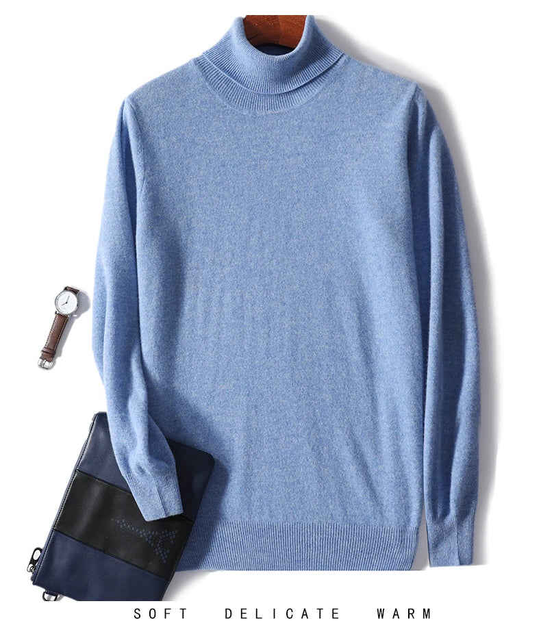 Men's Turtleneck 100% Pure Wool Sweater Men 2024 Autumn and Winter Large Size Loose Knitted Sweater Keep Warm Tops Men Jumper.