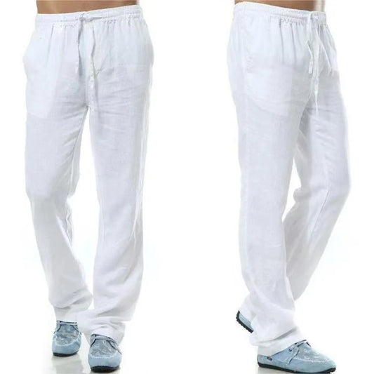 Men's Cotton Linen Pants Male Autumn New Breathable Solid Color Linen Trousers Fitness Streetwear Back With Pocket.