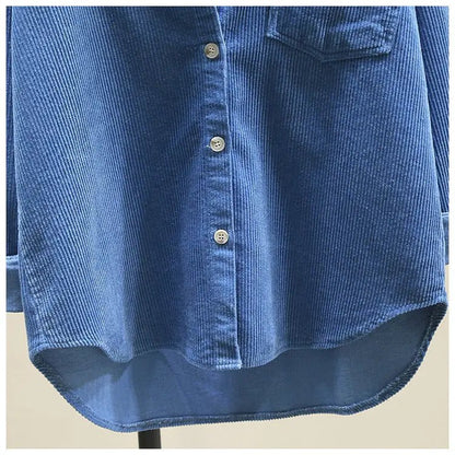 2023 frühling Herbst Cord Langarm-shirt für Frauen Koreanische Ausgabe Casual Mode Medium länge Shirts Weibliche Outwear Tops.