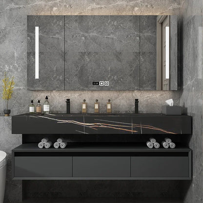 Leichter, luxuriöser Badezimmerschrank aus Steinplatten, integriertes Waschbecken, kombiniertes Waschbecken, WC-Waschbecken, nordischer einfacher Spiegelschrank