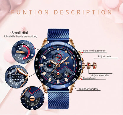 LIGE New Rose Gold Women Watch Top Brand Luxury Watch Women Quartz Sport Women's Bracelet Watches Waterproof Relogios Feminino.