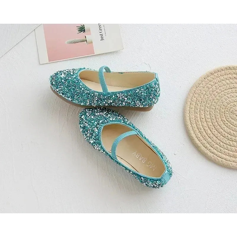 2025 Spring 1 to 12 years old girls dress shoes Beauty Pointed Toe Teen Girl Leather Shoes Bling Princess Wedding Shoes