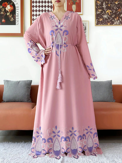 New 2025 Muslim Party Women Abaya Chiffon Diamond Long Sleeve Casual Clothing African Abaya Women Robe Dubai Turkey Islamic Robe.