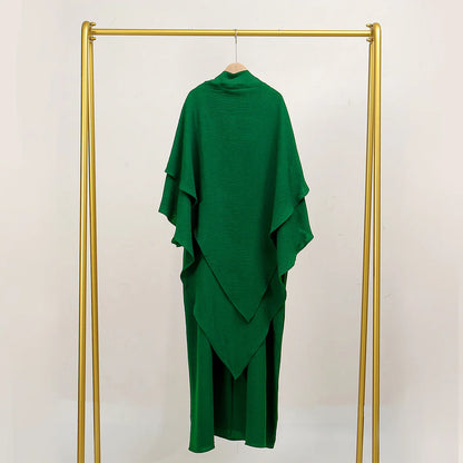 Two Piece Jilbab Prayer Set Abaya for Woman Batwing Hijab Dress Muslim Kimono Kaftan Robe Long Khimar Islam Cloth Jilbab Ramadan