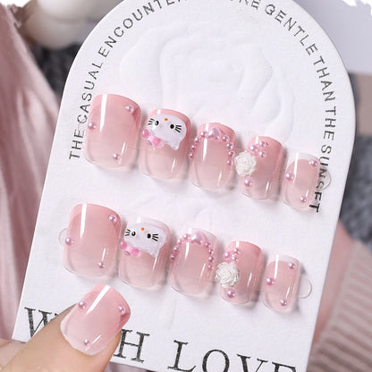 24Pcs 3D kuromi press on nails Y2K Cartoon Handmade Fake Nails Black Gel nail Wearable Nails Cinnamoroll Melody Anime False Nail