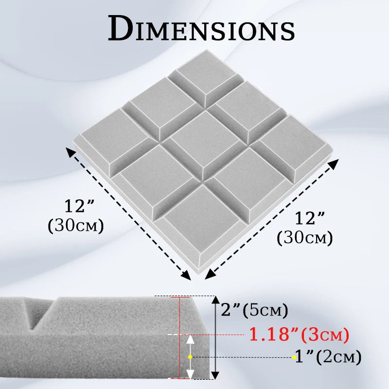 TOUO 6/12/24 Pcs Beveled Edge 9 Block Tiles Acoustic Foam Flame Retardant Soundproof Material Drum Room Acoustic Treatment