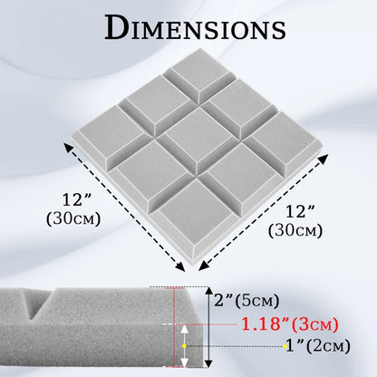 TOUO 6/12/24 Pcs Beveled Edge 9 Block Tiles Acoustic Foam Flame Retardant Soundproof Material Drum Room Acoustic Treatment