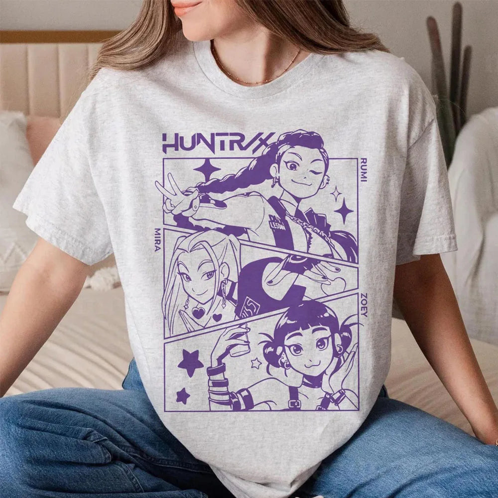 HUNTRIX K-pop Demon Hunter Anime T-shirt Harajuku O-neck Casual Shirt Fans Gift.