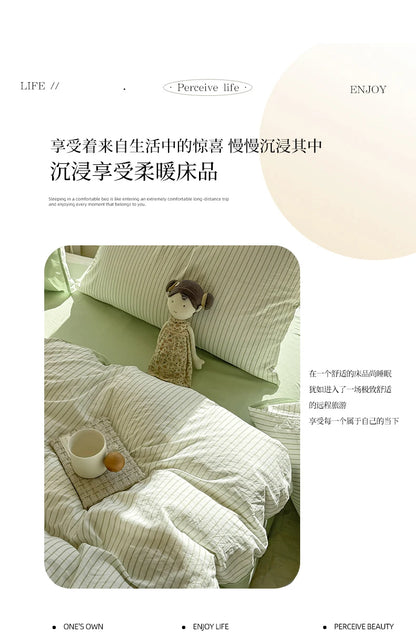 Washed Cotton Duvet Cover Set Quilt Set Ins Nordic Minimalist Style Grey Strip Bed Set Home Textile Bedding Set Bed Sheets 2025.