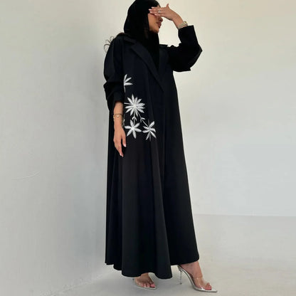 Ramadan Eid Black Open Muslim Dress Kimono Abaya Damen Dubai Luxury Islam Women Clothing Kebaya Kaftan Robe Femme Musulman Gown.