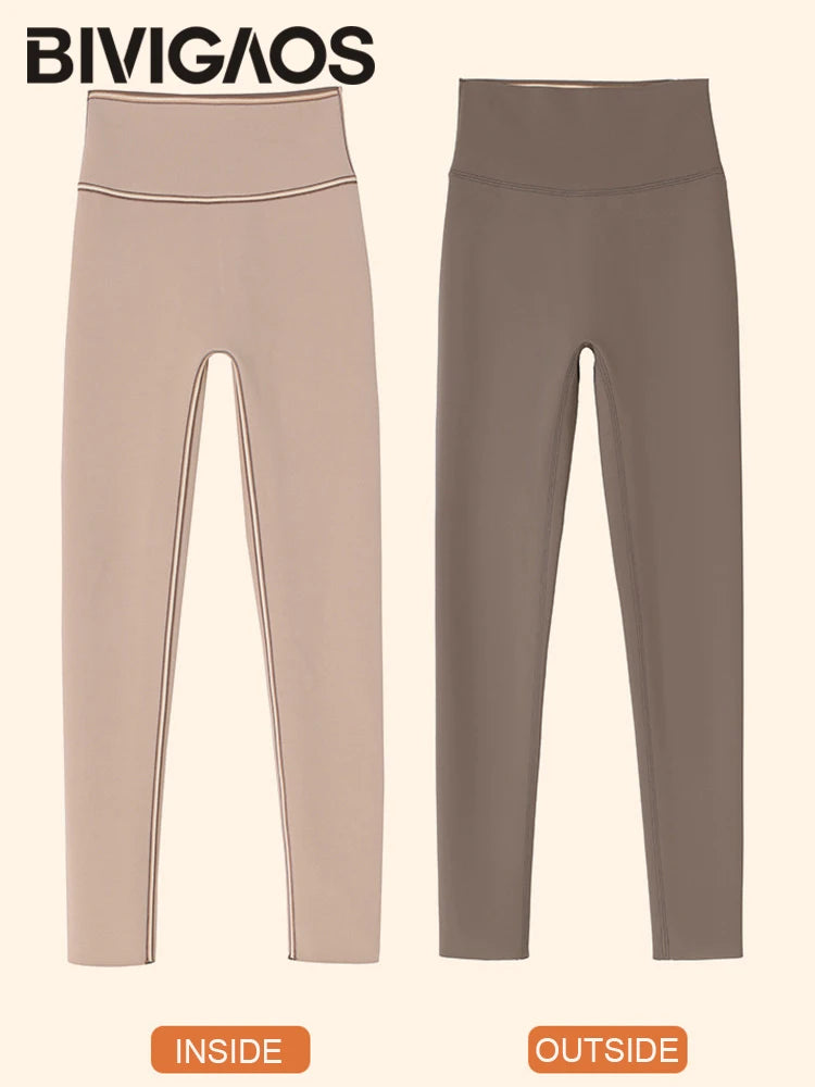 BIVIGAOS Autumn High Waist Seamless Rabbit Fleece Shark Leggings Women Winter Clothes Warm Leggings Sexy Slim Casual Leggings.