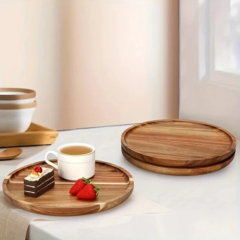 Round Wooden Decorative Serving Tray for Coffee Table and Home Decor, Round Wood Tray for Table Centerpiece, Small Candle Tray.