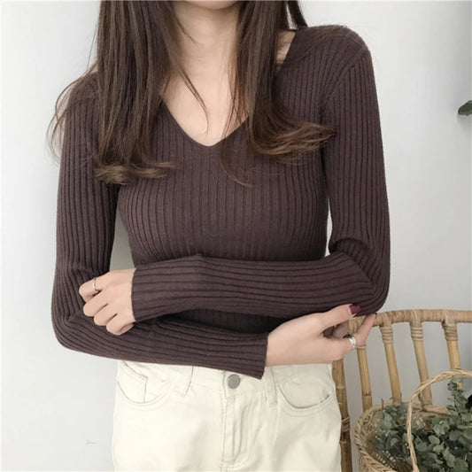 Koreanische Herbst V-ausschnitt Pullover Gestrickte Mode Pullover 2025, Schlank Winter Tops Für Frauen Pullover Jumper Pull Femme Truien Dames