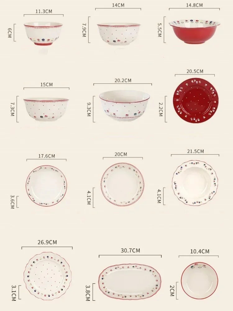 SOLECASA Ceramic Tableware Pastoral Style Rice Soup Bowl Fruit Salad Bowl Dish Pasta Dessert Plate Dinnerware Table Decoration.