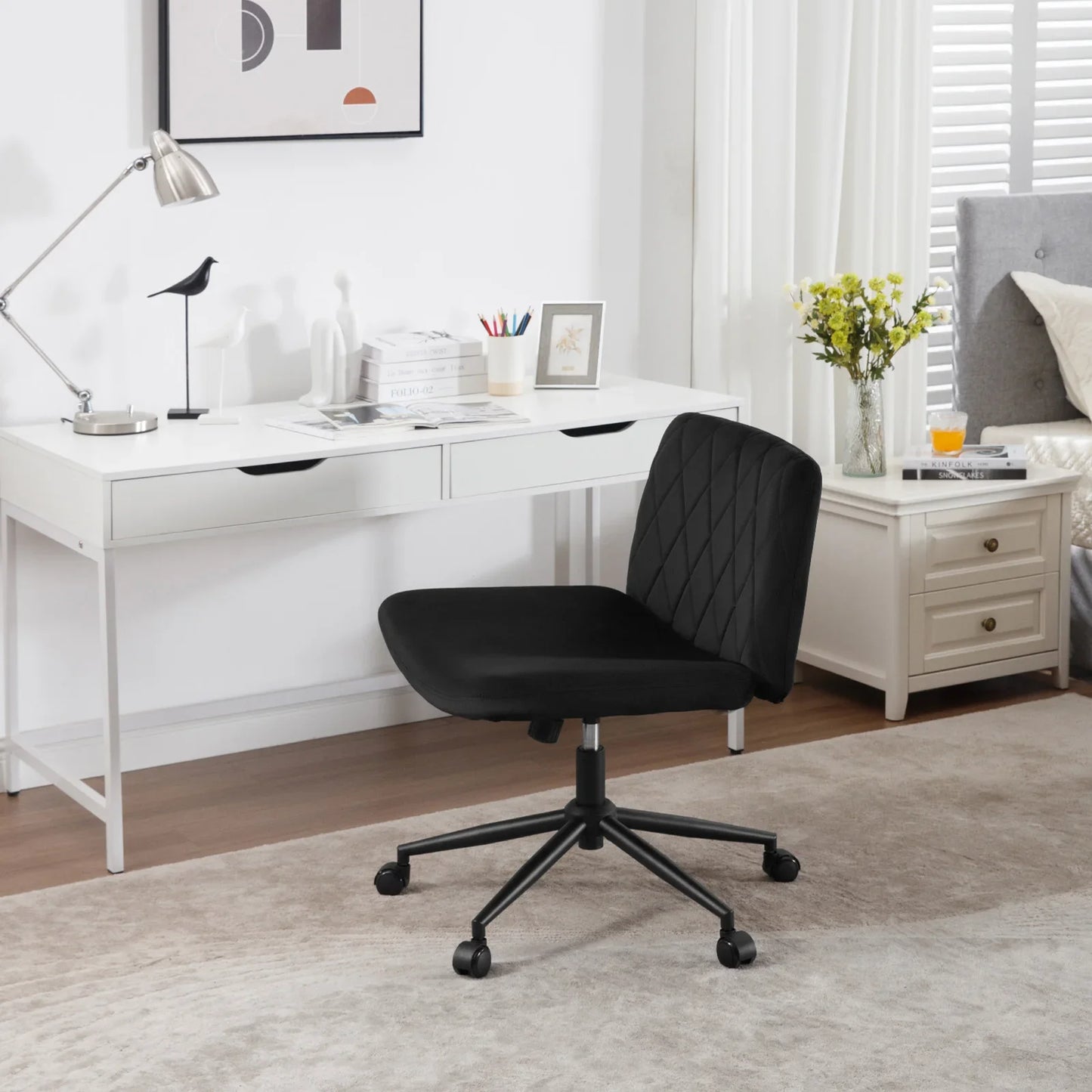 WOLTU Ergonomischer Bürostuhl aus Samt, drehbarer Rollenstuhl, Rückenlehne, gekreuzte Beine, neigbarer, höhenverstellbarer Schminkstuhl