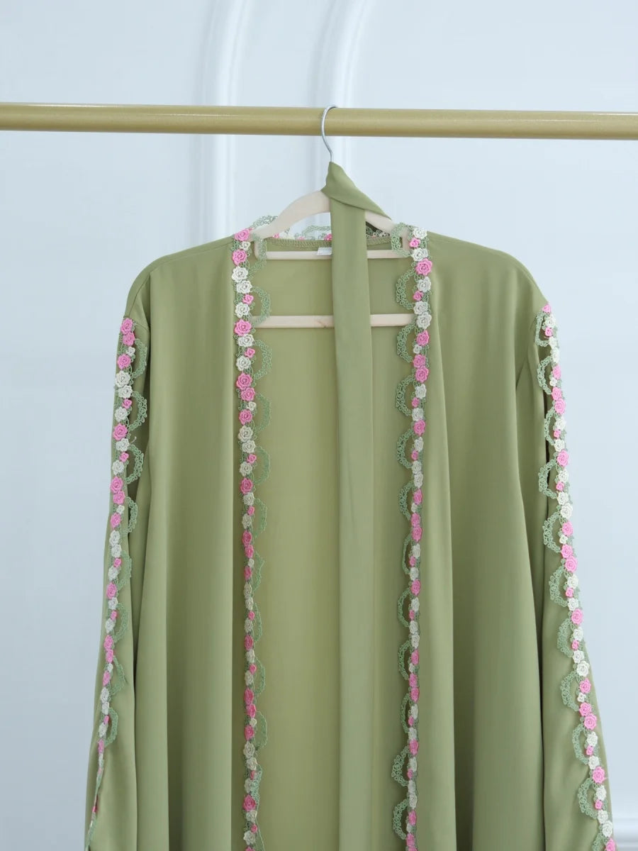 Muslim Women Dubai Abaya Embroidery floral Kimono Cardigan Dress Kaftan Ramadan Robe Femme African dresses Islam Clothing Kebaya.