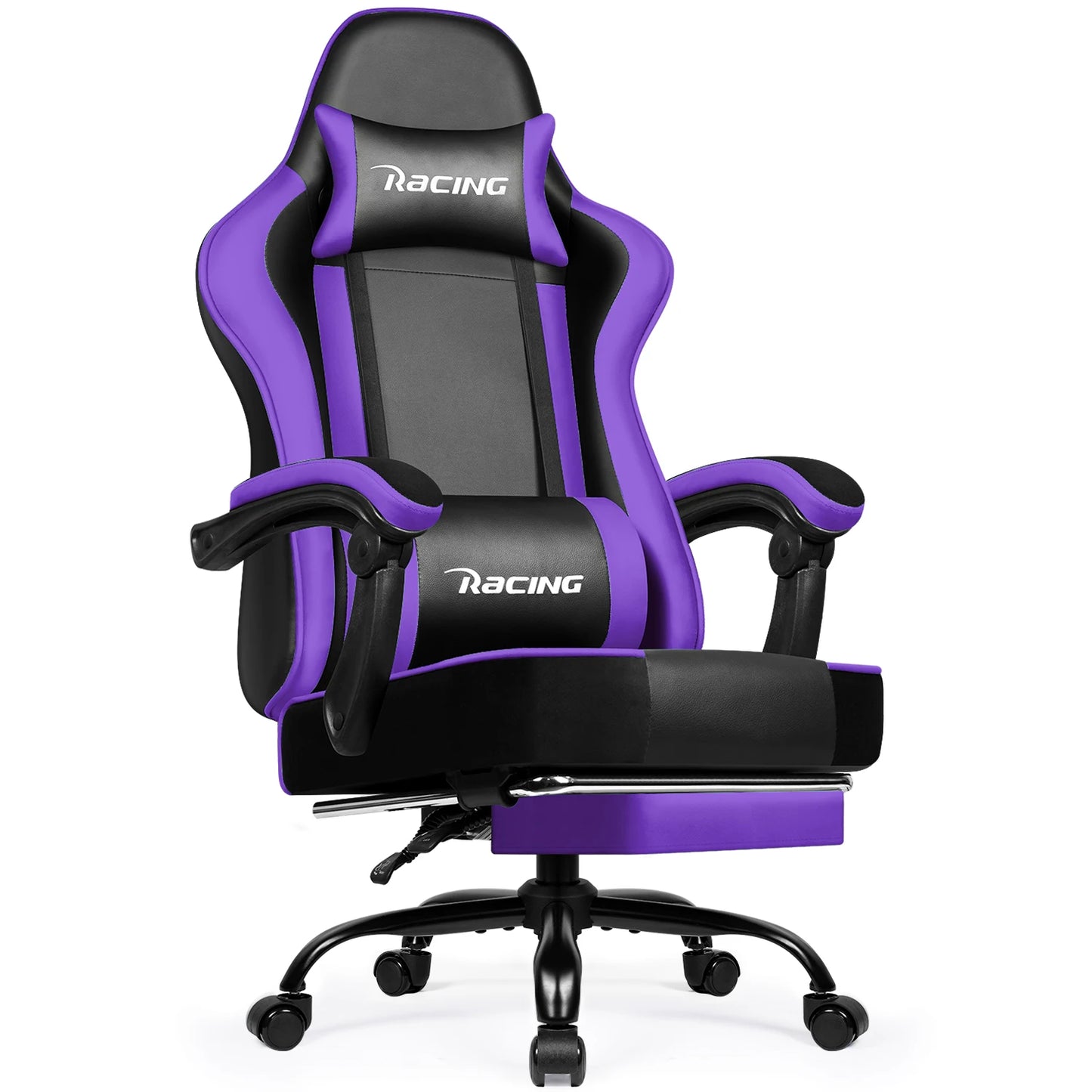 Daccormax Ergonomischer Gaming-Stuhl mit Fußstütze, Liegestuhl 170 ° , Rennstuhl aus PU-Leder mit Lordosenstütze und Kopfstütze