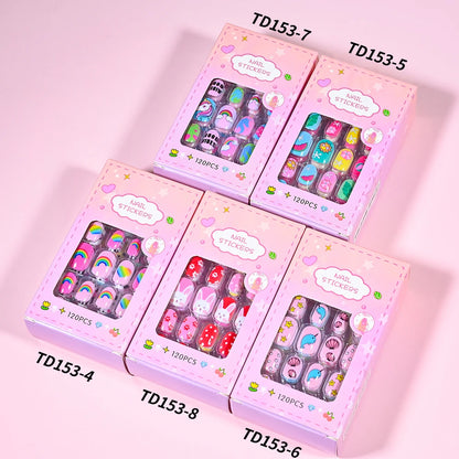 120Pcs Children's Press on Nails Kids Cartoon Acrylic Fake Nails Tips Kawaii Girl Full Cover Short False Nails With Jelly Glue#@.