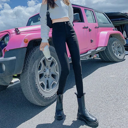 New High-Waisted Slimming Stretch Denim Jeans Women's Autumn/Winter 2021 Outerwear Smooths Your Silhouette Pencil Skinny Trouser.