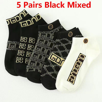 5/10/20 Pairs Mens Socks Short Breathable Luxury Socks Designer Brand Low-Cut Fashion Trendy Socks Geometric Pattern