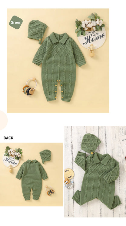 White Baby Girl Rompers Clothes Winter Long Sleeve Knitted Newborn Infant Boy Jumpsuits Hats Outfits Sets 0-18m Toddler Playsuit