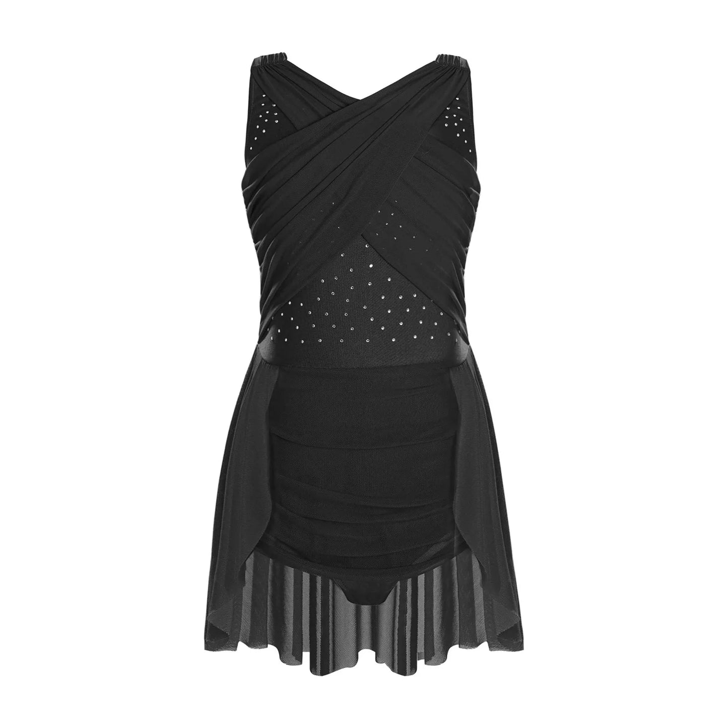 Kinder Mädchen Ärmellose Ausschnitt Strass Eiskunstlauf Trikot Kleid Lyrical Dance Gymnastik Akrobatik Leistung Kostüm